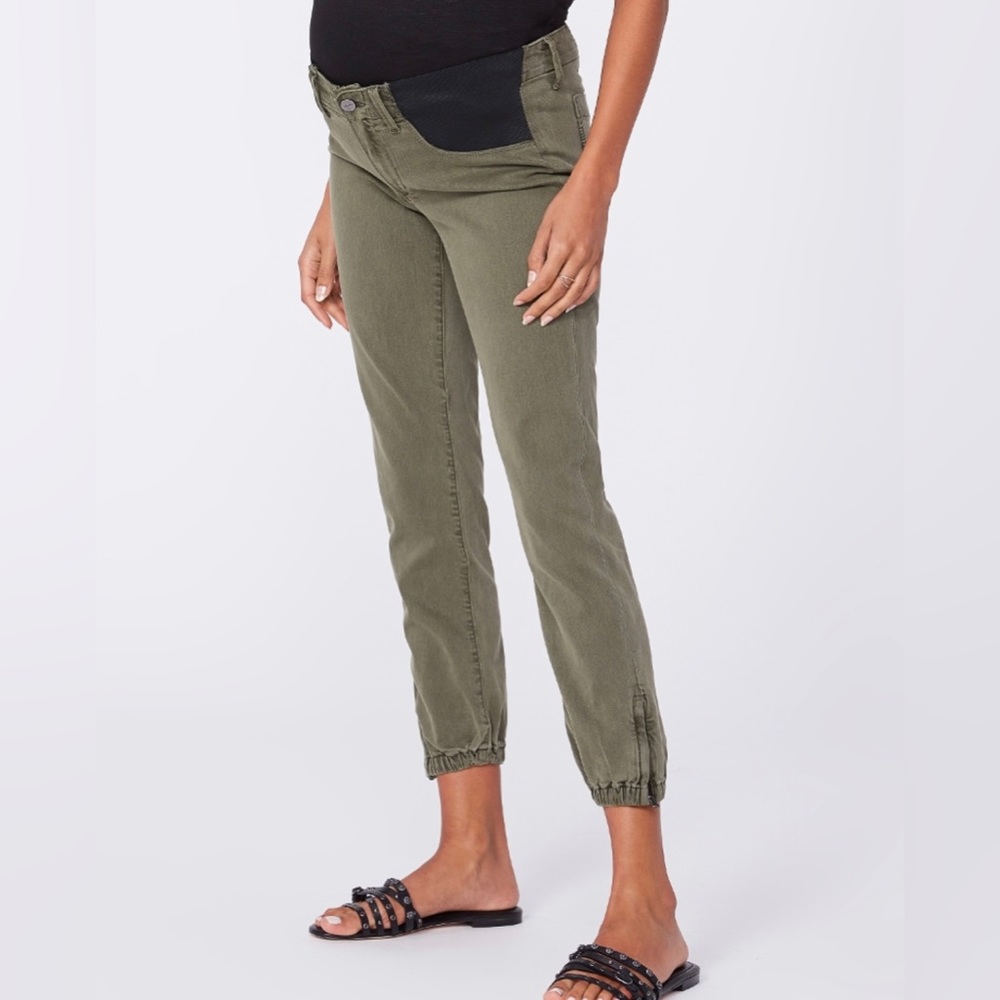 Paige Side Panel Jogger Maternity Jeans - Olive